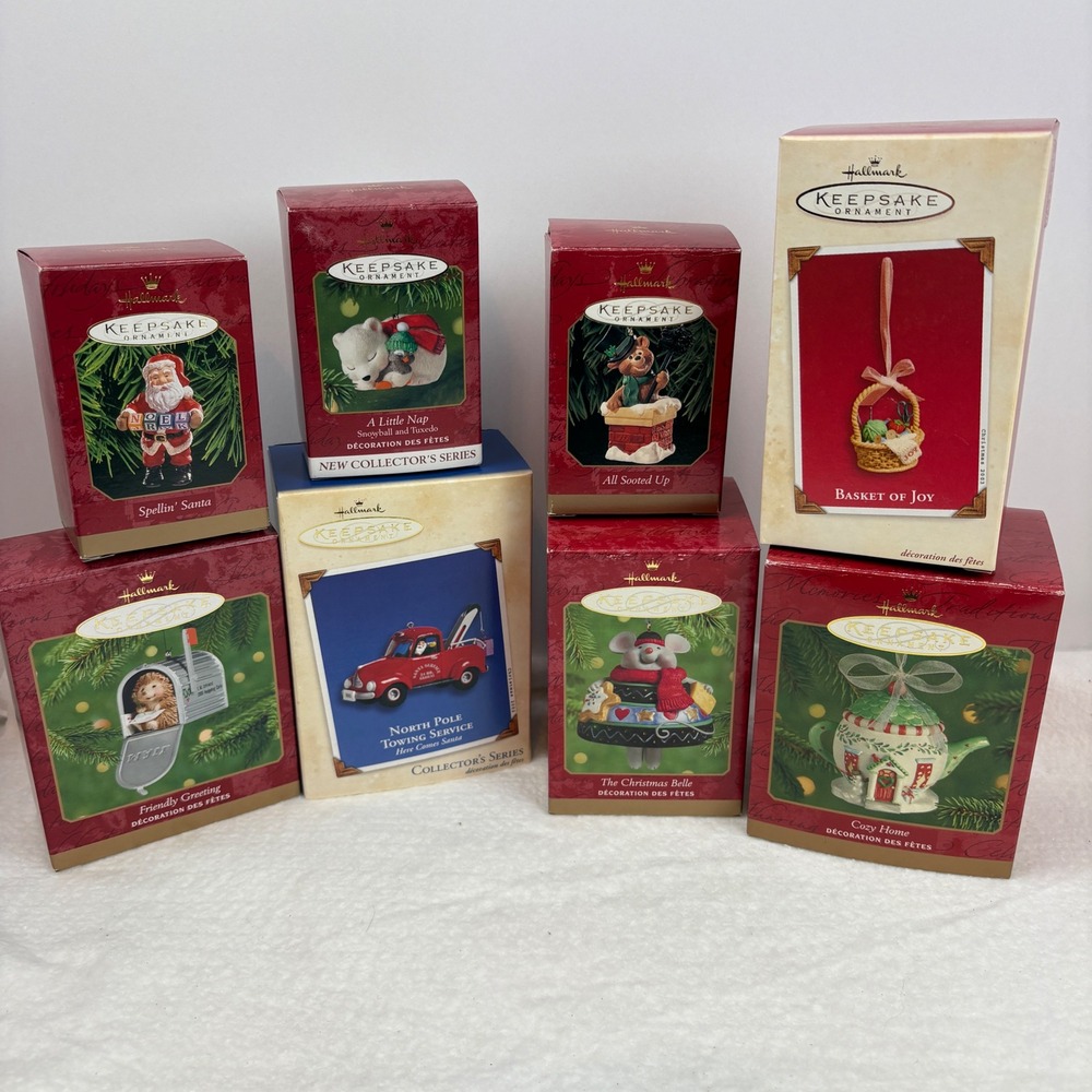 Lot of 8 Hallmark Keepsake Ornaments Santa Bear Mouse North Pole Towing 2000-03